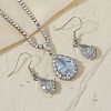 Brass Rhinestone Teardrop Dangle Earrings & Pendant Necklaces Sets for Women AT5117-1-2