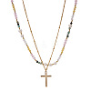 Colorful Natural Mixed Stone and Imitaiton Pearl Beaded Double Layered Necklaces with Stainless Steel Religion Cross Pendant MK2269-5