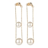 Round Shell Beads with Long Chain Tassel Dangle Stud Earrings EJEW-TA00092-1