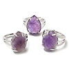 Natural Amethyst Teardrop Adjustable Rings RJEW-K241-03P-15-4