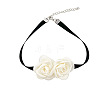 Double 3D Rose Polyester Band Choker Necklaces with Alloy End Chains FS-WG50A3E-02-3
