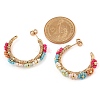 304 Stainless Steel & Bohemian Beaded C-Shaped with Flower Stud Earrings for Women EJEW-R001-03G-01-3