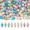 90Pcs 9 Colors Pearlized Glass Pearl Connector Charms PALLOY-TA0002-49A-1