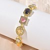 Brass Micro Pave Cubic Zirconia & Cat Eye Rectangle & Square & Oval Link Chain Bracelets for Women BJEW-G764-08G-1