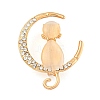 Cat Sitting in Crescent Moon Alloy Brooch JEWB-U006-10KCG-1