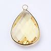 Golden Tone Brass Glass Teardrop Pendants GLAA-M006-A-18G-2