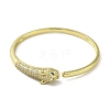 Brass Pave Clear & Green Cubic Zirconia Leopard Open Cuff Bangle for Women BJEW-K246-20C-G-2