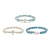 3Pcs 3 Style Natural Blue Quartz & Grade A Amazonite & Turquoise Cross Beaded Stretch Bracelets Set BJEW-JB09408-1