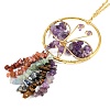 Butterfly Brass & Natural Amethyst Pendant Decorations HJEW-Z007-04G-06-2