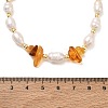 Natural Amber Chip & Rice Cultured Freshwater Pearl Beaded Necklaces for Women NJEW-JN06665-02-4