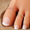 2Pcs 2 Styles Flat Round Brass & Light Rose Rhinestone & Iron Cuff Toe Rings WG6514F-03-2