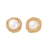 Flat Round Brass Imitation Pearl Stud Earrings KK-D301-10G-2