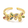 Flower Rack Plating Brass Micro Pave Cubic Zirconia Open Cuff Rings for Women RJEW-N047-01G-01-RS-2