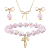 Brass Bowknot Pendant Necklace & Stud Earring & Bracelet Sets SJEW-DC00003-1