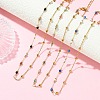 Natural & Synthetic Mixed Gemstone Faceted Round Beads Handmade Link Chain Necklaces with 316 Stainless Steel Chains NJEW-JN06059-1