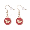 Flat Round with Butterfly Enamel Dangle Earrings EJEW-JE04862-3