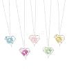 5Pcs 5 Colors Electroplated Natural Quartz Heart Copper Wire Wrapped Pendant Brass Cable Chain Necklaces for Women NJEW-TA00256-2