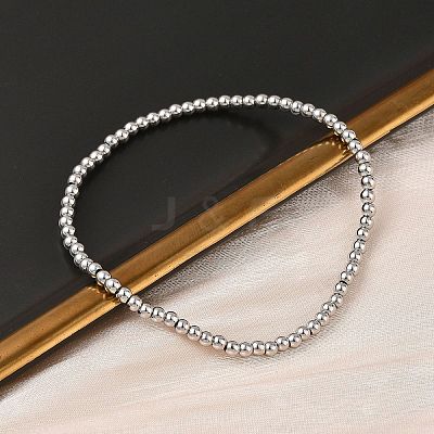 Brass Round Beaded Stretch Bracelets for Men Women BJEW-B148-05A-P-1