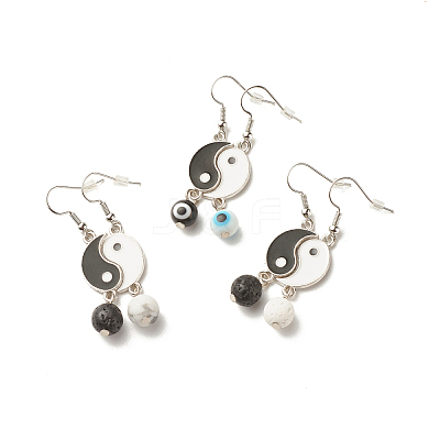 3 Pairs 3 Style Alloy Enamel Yin Yang Matching Asymmetrical Earrings EJEW-JE04894-1