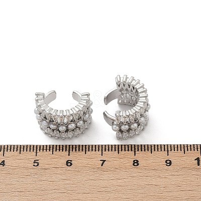 C-Shaped Brass Micro Pave Clear Cubic Zirconia Cuff Earrings EJEW-Z111-02P-1