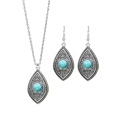 Bohemian Style Zinc Alloy & Synthetic Turquoise Pendant Necklaces & Dangle Earrings Sets WG40DB6-08-1