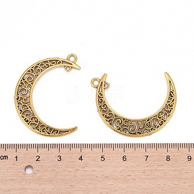 Tibetan Style Alloy Hollow Moon  2-Loop Link Pendants X-TIBEP-5312-AG-LF-1