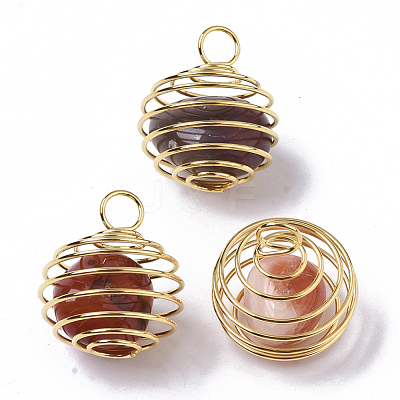 Iron Wrap-around Spiral Bead Cage Pendants IFIN-R239-13G-1