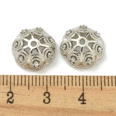 Rack Plating Brass Micro Pave Clear Cubic Zirconia Bead Caps KK-K386-14P-1