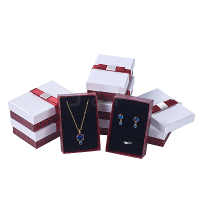 Kraft Cotton Filled Rectangle Cardboard Jewelry Set Boxes with Bowknot CBOX-N006-03-1