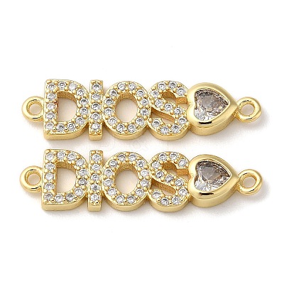Rack Plating Brass Pave Clear Cubic Zirconia Connector Charms KK-K332-39G-1