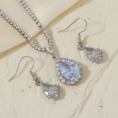 Brass Rhinestone Teardrop Dangle Earrings & Pendant Necklaces Sets for Women AT5117-1-1