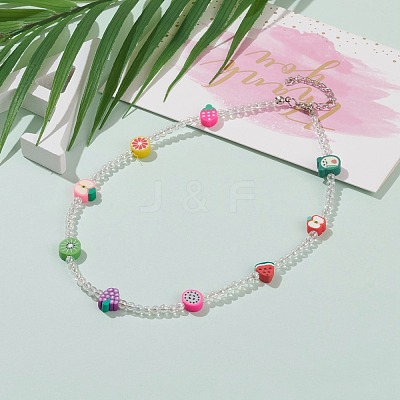Colorful Polymer Clay Fruit Kids Beaded Necklaces NJEW-JN03288-1