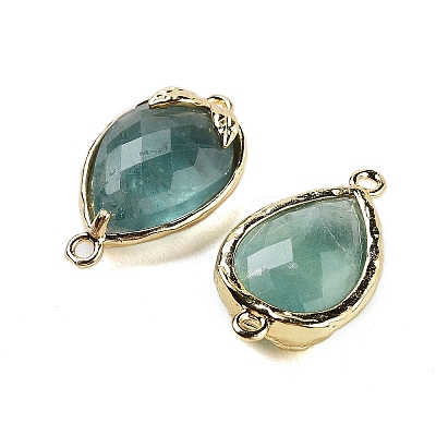 Natural Green Fluorite Faceted Teardrop Connector Charms G-B081-03G-09-1