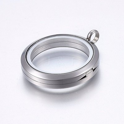 304 Stainless Steel Magnetic Floating Locket Pendants STAS-O103-35P-1