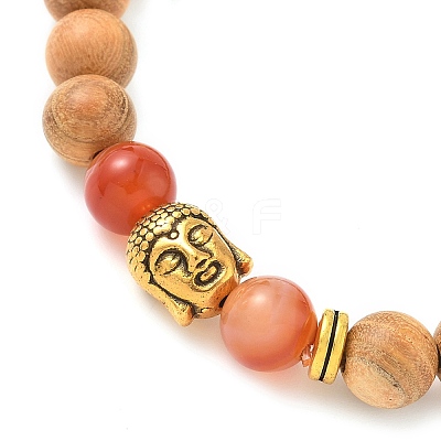 Natural Striped Agate & Wood Round Beads Stretch Bracelets for Men Women BJEW-JB12356-04-1