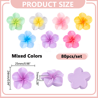 80Pcs Flower Opaque Resin Cabochons RESI-HY0001-34-1