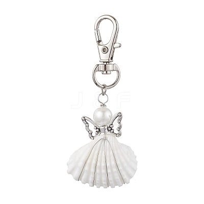 Angel Alloy & Wire Wrapped Natural Shell Pendant Decorations HJEW-JM02017-03-1