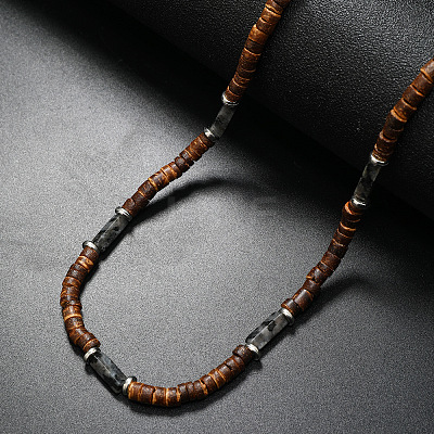 Bohemian Summer Cuboid Natural Gemstone & Coconut Heishi Beaded Necklaces TY7189-3-1
