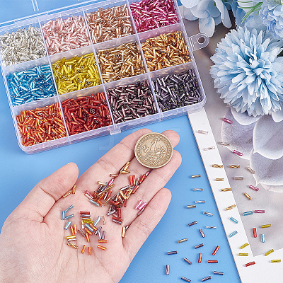12 Colors Glass Twist Bugle Beads SEED-PH0002-17B-1