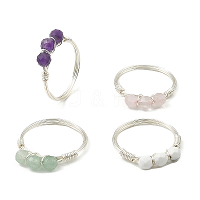 Natural Mixed Gemstone Bead Finger Ring RJEW-JR00585-1