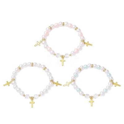 3Pcs 3 Colors ABS Plastic Imitation Pearl Beads Stretch Bracelets BJEW-JB11778-1