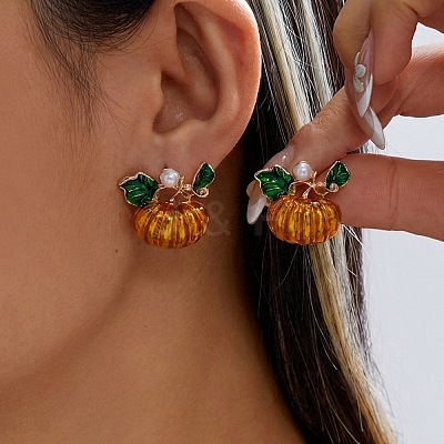 Halloween Alloy & Imitation Pearl & Enamel Stud Earrings WG0B8D6-03-1
