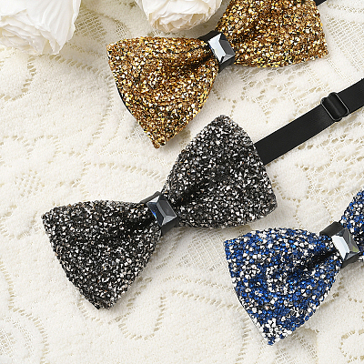 1Pc Polyester with Rhinestone Bow Ties for Bridegroom AJEW-SP0003-32A-1