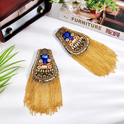 2pcs Iron with Rhinestone Tassel Epaulettes FIND-FG0002-07-1