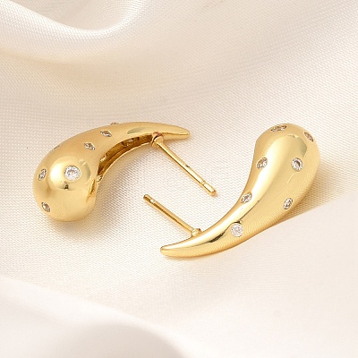 Rack Plating Teardrop Brass Micro Pave Clear Cubic Zirconia Stud Earrings EJEW-H143-18G-1