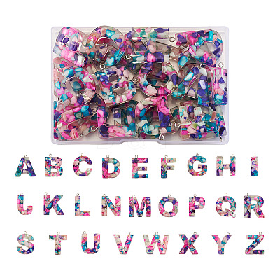26Pcs 26 Letters Transparent Epoxy Resin Pendants CRES-TA0001-15-1