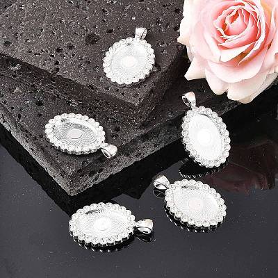 Oval Alloy Rhinestone Pendant Cabochon Settings X-ALRI-T354-01S-1