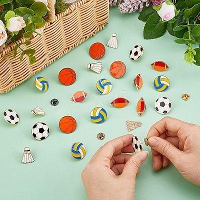 25Pcs 5 Styles Sport Enamel Broochs JEWB-FH0002-70-1
