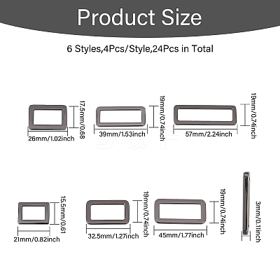 24Pcs 6 Style Rectangle Zinc Alloy Adjuster Buckles FIND-CA0008-58-1