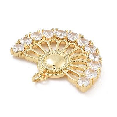 Fan Shaped Rack Plating Brass Micro Pave Cubic Zirconia Pendants KK-G512-28B-G-1